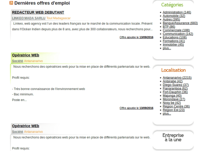Offres d'emploi sur Jobmada
