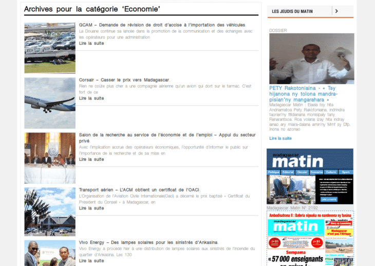 Madagascar Matin économie site web