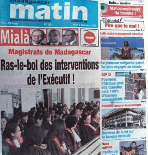 La Une de Madagascar Matin