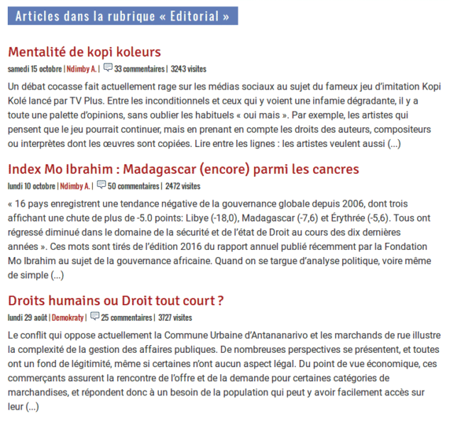 Madagascar Tribune éditoriaux